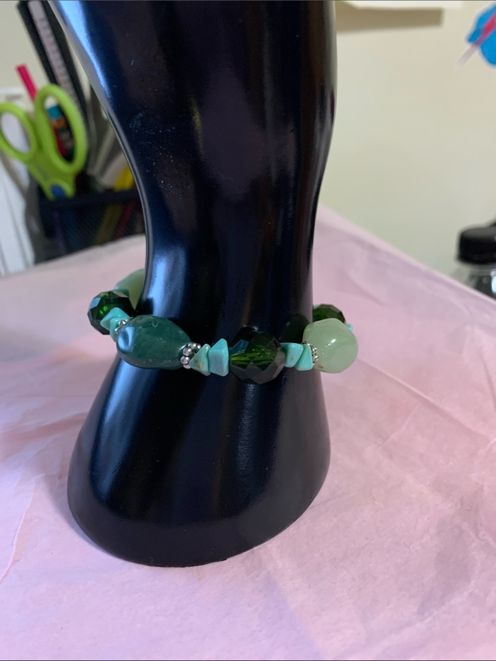 Handcrafted Green Beaded Stretch Bracelet